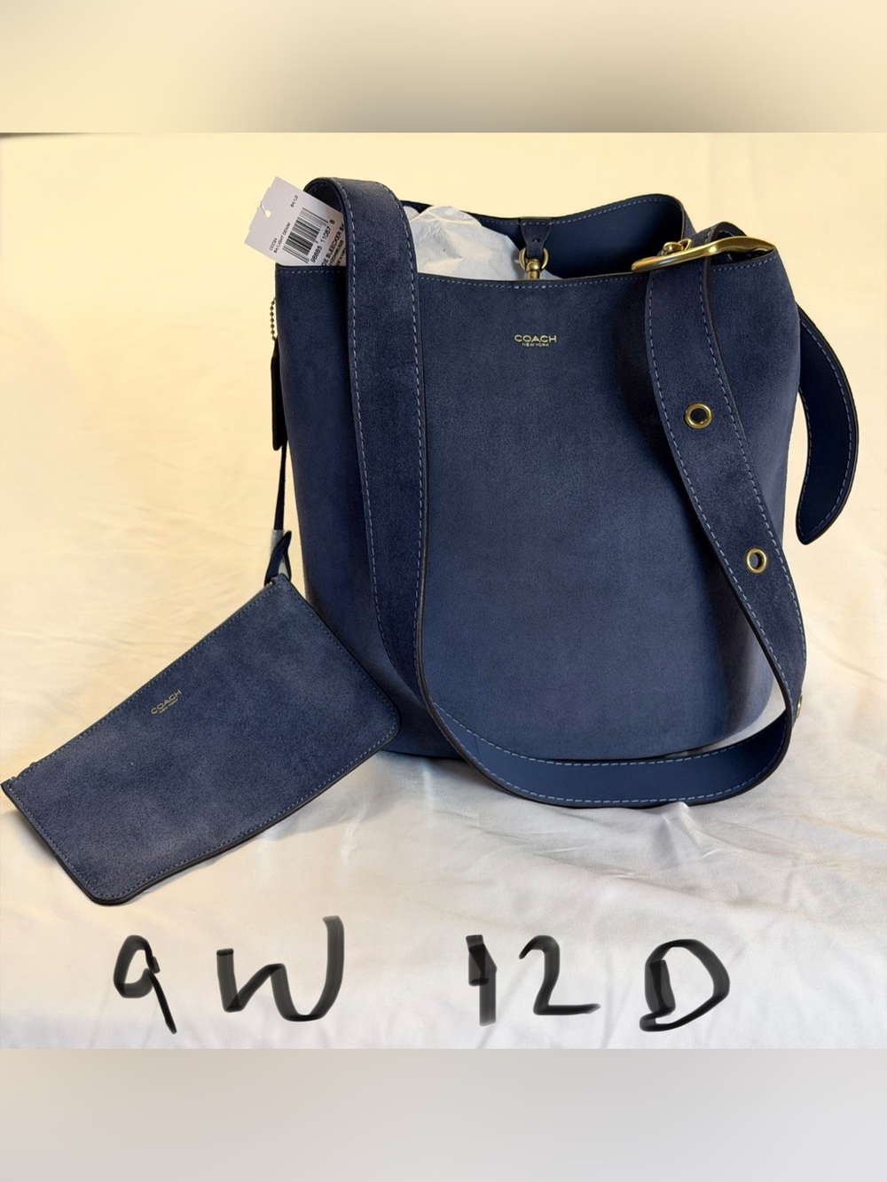 Coach Blue Suede Shoulder Bucket Bag with Wristlet